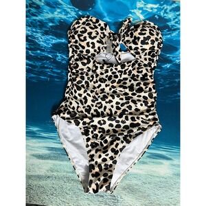 ☀️Tempt Me Womens Leopard Print One Piece Swimsuit Tie Front Cutout Ruched